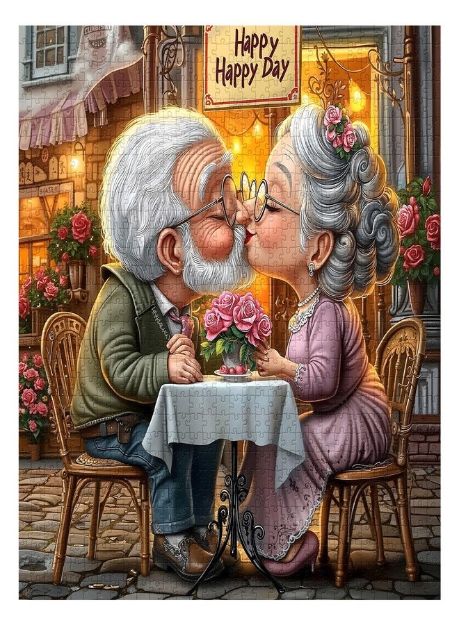 PPuzzling Elderly Couple Love Puzzles for Adults 1000 Pieces, Happy Grandpa Grandma Jigsaw Puzzle, Challenging Valentines Art Puzzles as Home Decor - Image 1